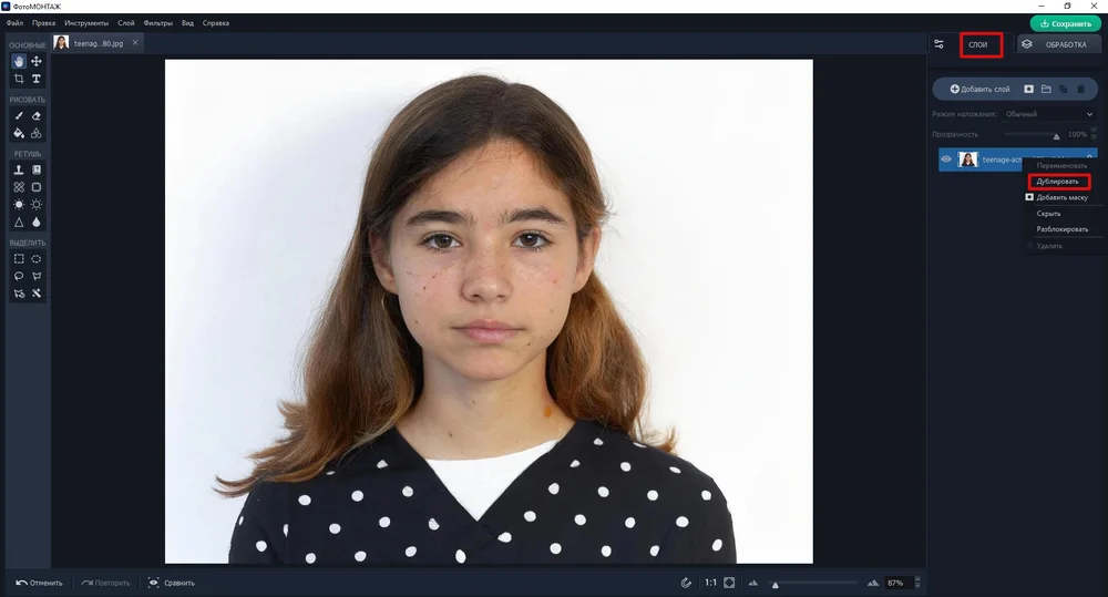 Дублирование слоя