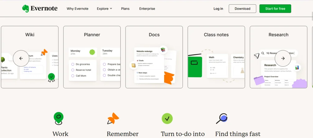 Интерфейс Evernote