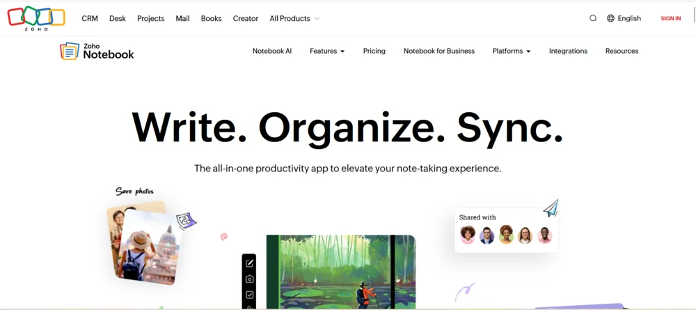 Интерфейс Zoho Notebook