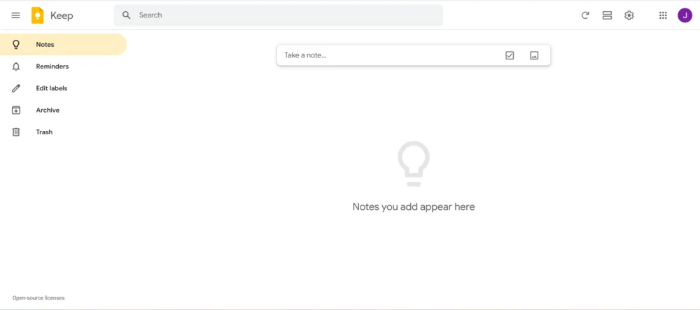 Интерфейс Google Keep