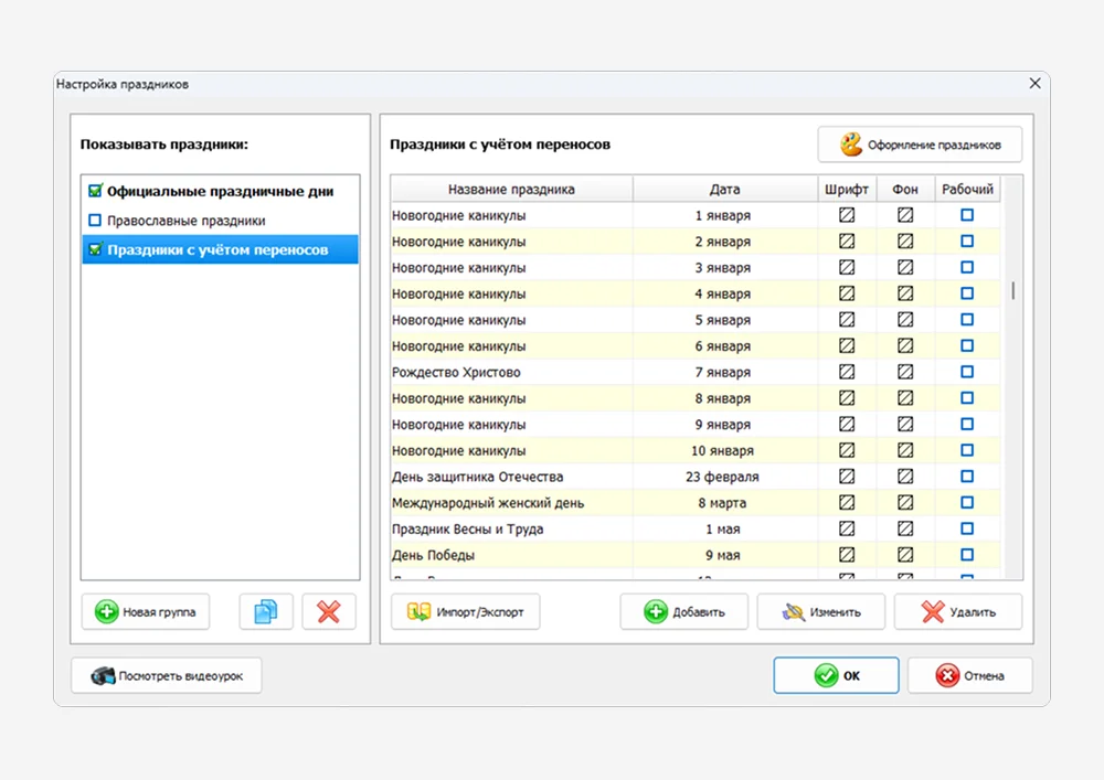 Важные даты и праздники